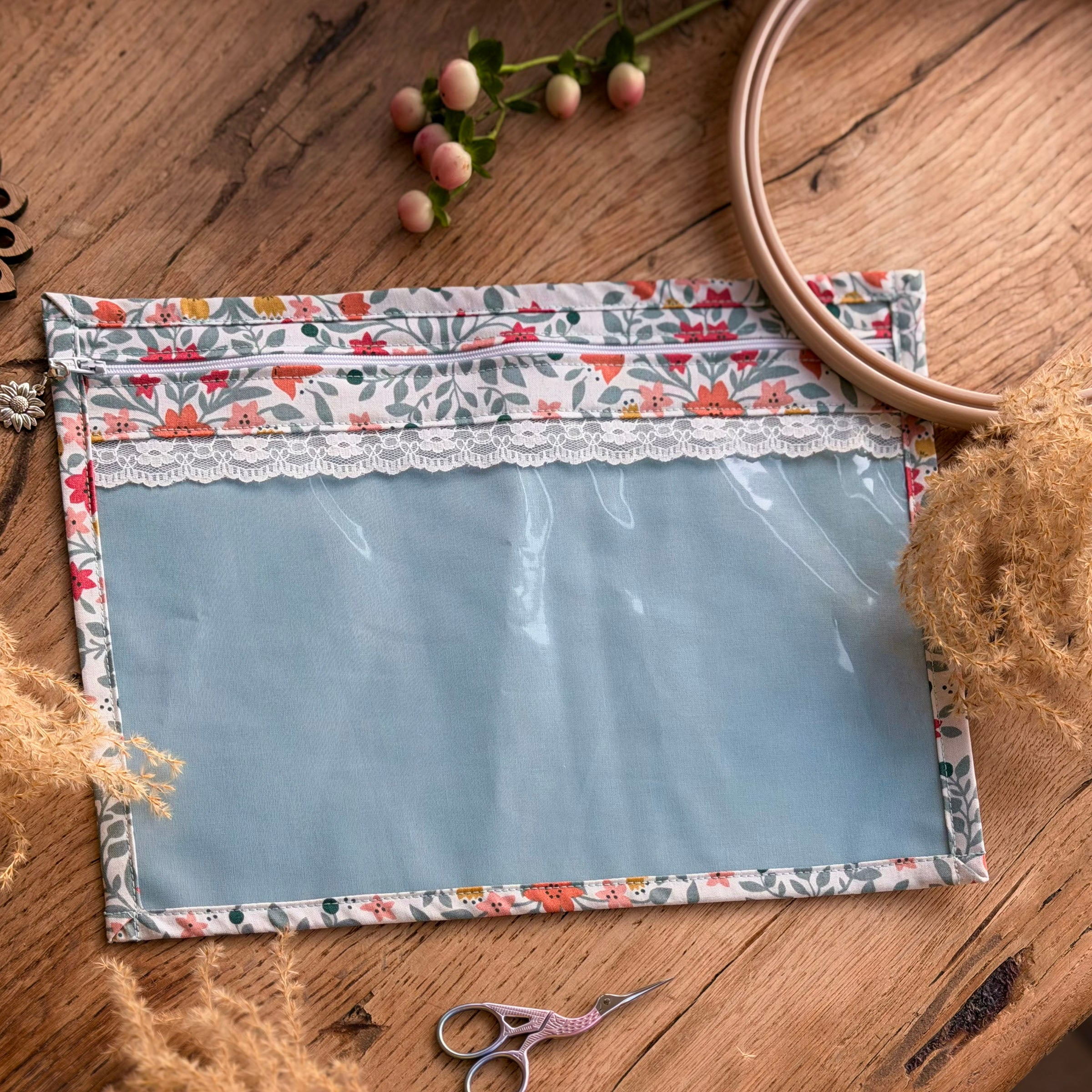 Floral Project Folder With Clear Front Panel And Zip Closure